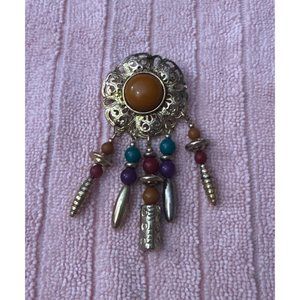 Vintage‎ Multi-Stone Gold Tone Dangle Pin